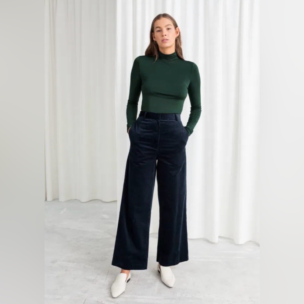 & Other Stories High Waist Corduroy Trousers Dark Blue Size 6